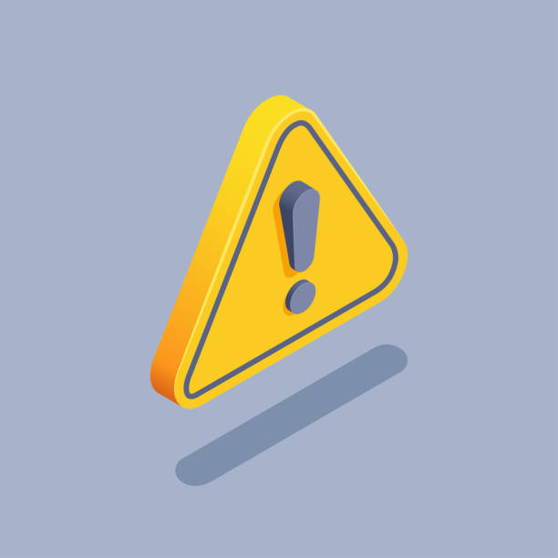 exclamation mark in triangle isometric vector icon on gray background, exclamation mark in triangle crash site stock illustrations