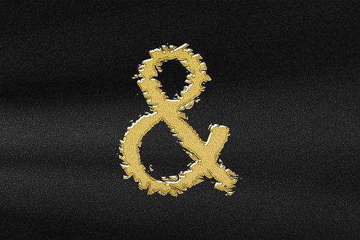 Ampersand Symbol, Ampersand icon, and symbol, abstract gold with black background