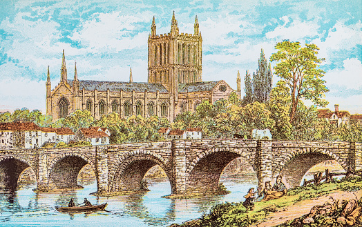 Hereford Cathedral in Hereford from out-of-copyright 1891 book \