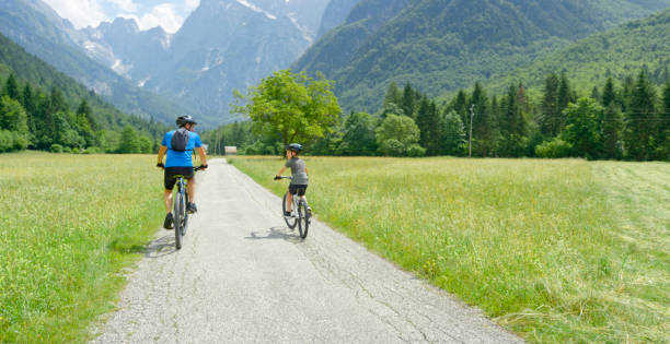 istock Father and son riding mountain bike 1295269800