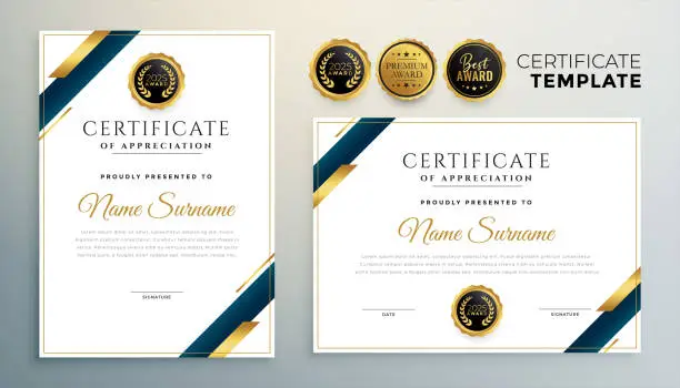 Vector illustration of premium certificate template with golden geometric shapes