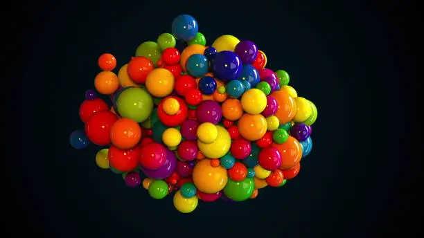 Photo of Random multicolored spheres. Computer generated abstract form of large and small balls. 3d rendering background