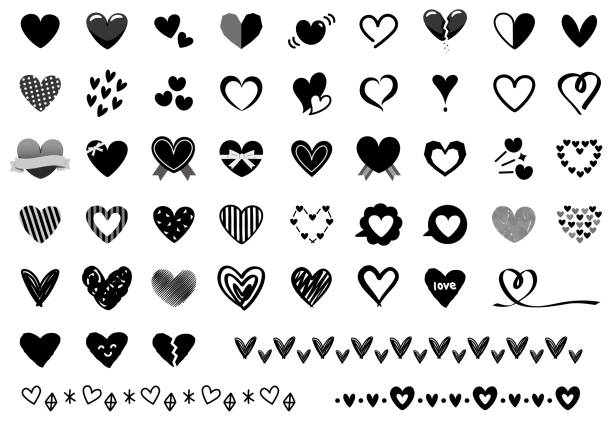 Heart icon and border set Illustrations of heart marks of various designs black and white heart stock illustrations