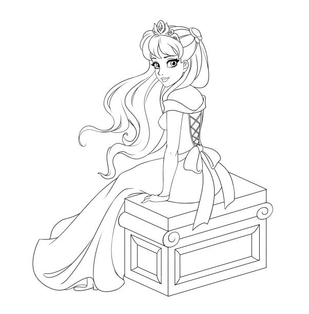 ilustraciones, imágenes clip art, dibujos animados e iconos de stock de ilustración de una hermosa princesa sentada en el banco. - princesa de anime