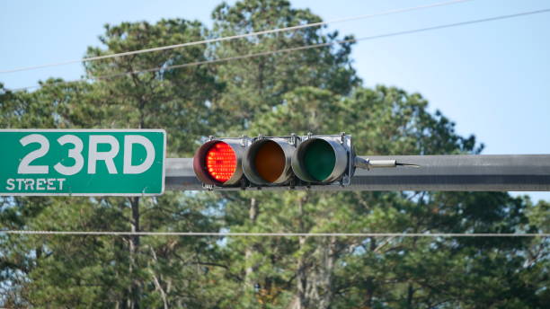 istock Red light at an intersection - North American traffic light 1295276814