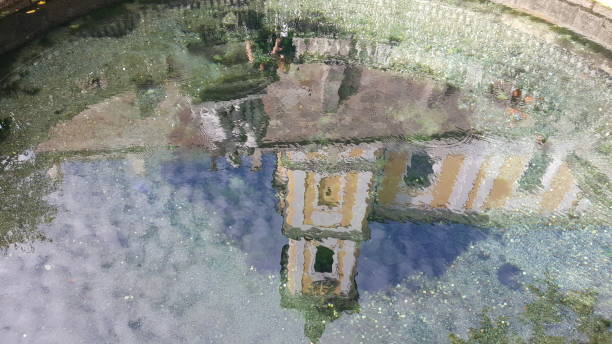 The spring water reflecting church St. Johann