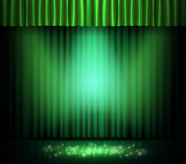 istock Empty scene with green curtain. Design for presentation, concert, show 1295283916