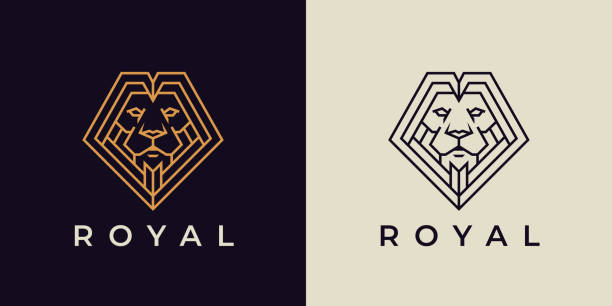 royal lion liniensymbol - löwe stock-grafiken, -clipart, -cartoons und -symbole