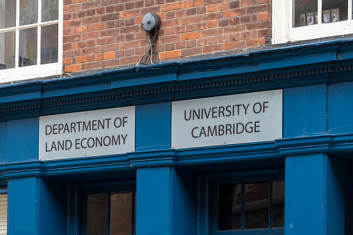 Department of Land Economy  University of Cambridge sign above the entrance, Cambridge, Cambridgeshire, England, UK.