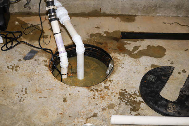 A sump pump in a home basement-plumbing repair A sump pump in a home basement-plumbing repair water pump photos stock pictures, royalty-free photos & images