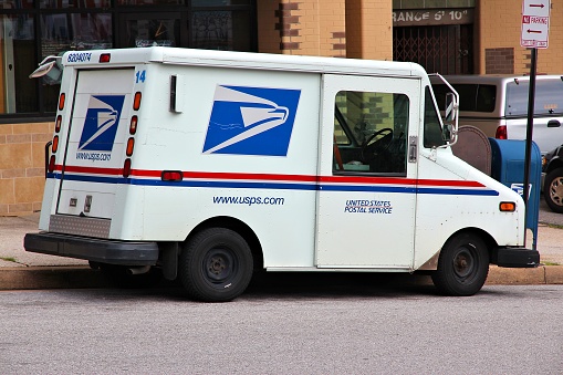United States Postal Service van in Baltimore. USPS is the operator of the largest civilian vehicle fleet in the world.