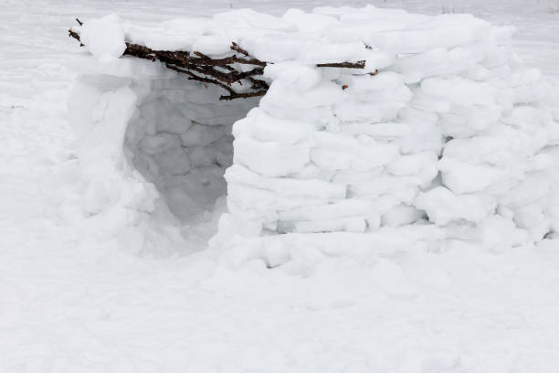 istock Small house shelter made of snow blocks 1295288677