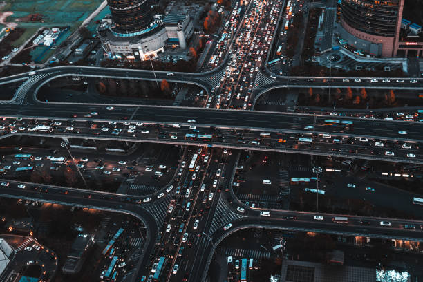 istock Aerial View of Beijing Traffic and Road Intersection at Rush Hour 1295296621
