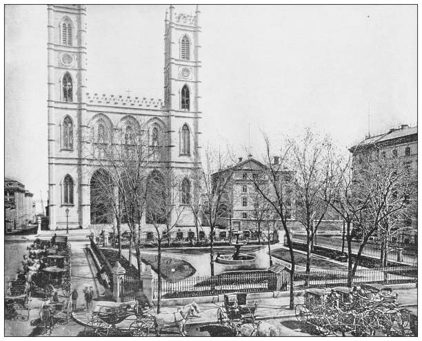 Antique photograph: Place D'Armes, Montreal, Canada Antique photograph: Place D'Armes, Montreal, Canada place darmes montreal stock illustrations