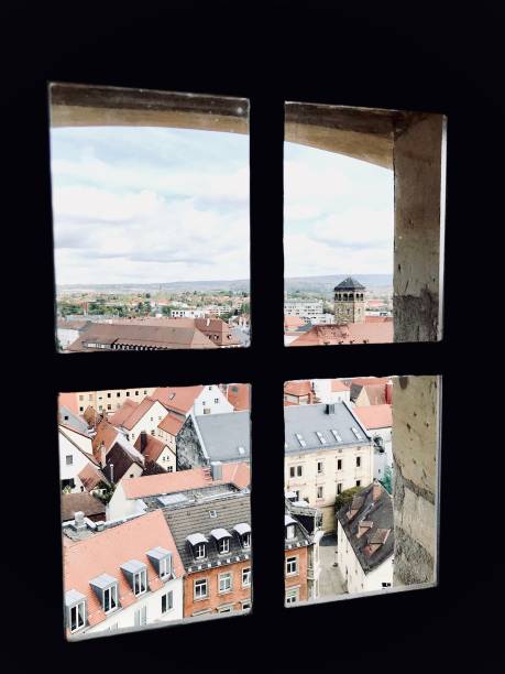 Birds view of city of Bayreuth through a window