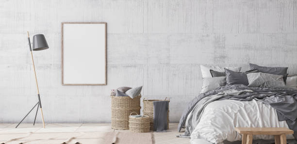 istock Scandinavian style bedroom mockup, home interior design 1295301653