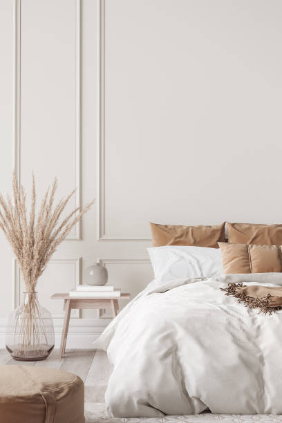 istock Mockup wall in contemporary bedroom design, bight home decor 1295302072