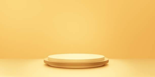istock 3d rendering of empty gold podium abstract minimal background. Scene for advertising design, cosmetic ads, show, technology, banner, cream, fashion, luxury. Illustration. Product display. copy space 1295302166