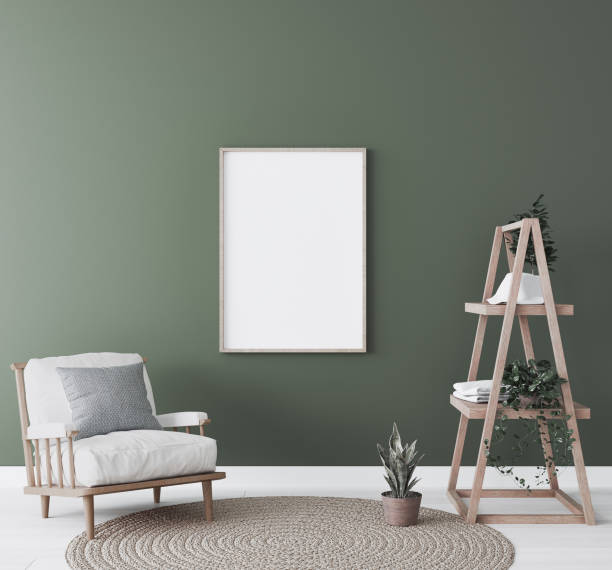 istock mock up poster frame in modern interior background, gallery wall in green living room 1295303021