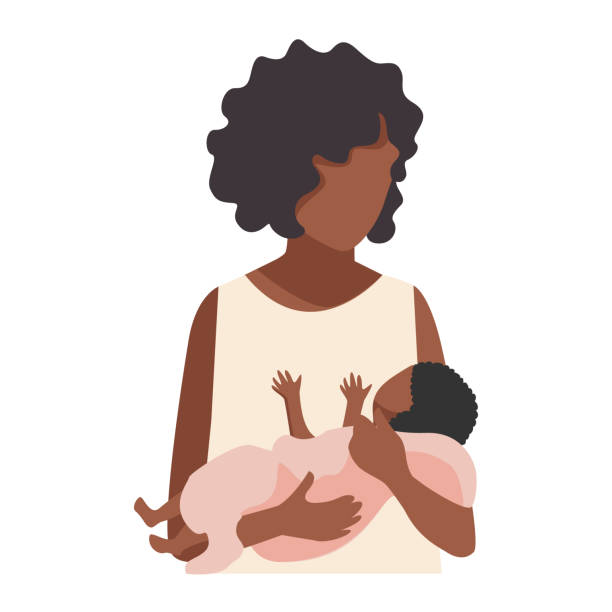 Mom with a baby in her arms after childbirth Mom with a baby in her arms after childbirth. The joy of motherhood. Love and care for children. Mother's day. Isolated vector illustration. new baby stock illustrations