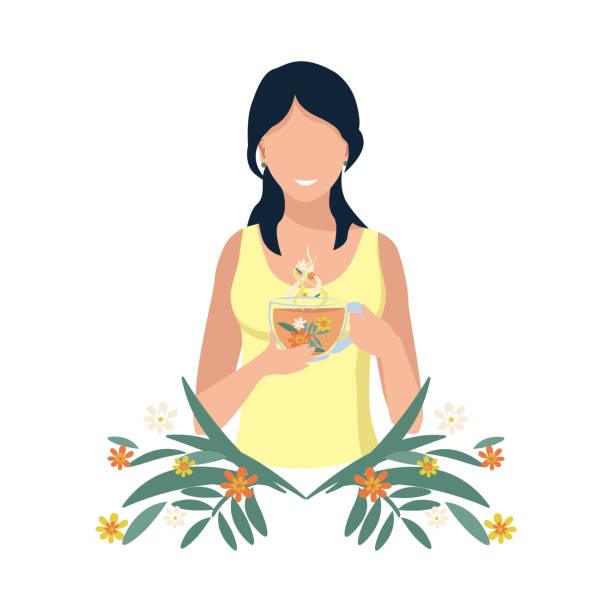 ilustrações, clipart, desenhos animados e ícones de menina bebe chá de ervas para a saúde - herbal tea illustrations
