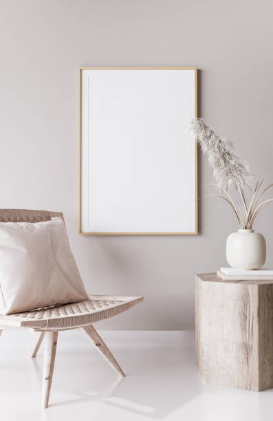 istock Mockup frame in living room interior background, Coastal boho style 1295303612