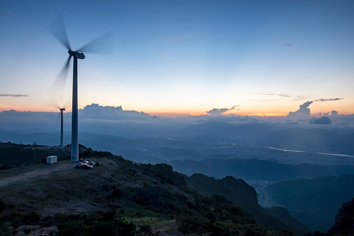 Wind turbines in the mountains of Zhejiang Province, China
