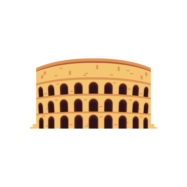 Coliseum in Rome without time damage signs flat vector illustration isolated. Coliseum amphitheater in Rome without time damage signs, flat vector illustration isolated on white background. Symbol or icon of ancient Roman culture and architecture. amphitheater stock illustrations