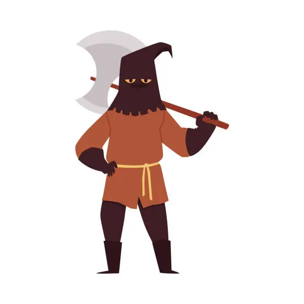 Vector illustration of Medieval court executioner in mask with axe a vector isolated illustration