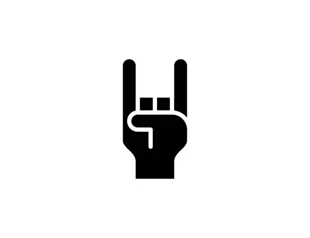Vector illustration of Devil Fingers Hand Sign vector icon. Heavy Metal, Rock n Roll Hand Gesture. Isolated Sign of the Horns Hand Gesture flat emoji symbol - Vector