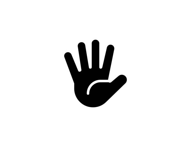 ilustraciones, imágenes clip art, dibujos animados e iconos de stock de hola, adiós icono vectorial de gesto de mano. mano levantada con los dedos escupidos. aislado hi cinco, dedos splayed, adiós mano emoji símbolo plano - vector - palma de la mano