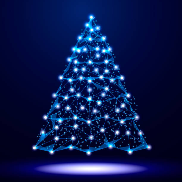 istock Christmas image of a Christmas tree in a starry sky, space, consisting of lines, dots and shapes in the form of stars and planets. Vector EPS10. 1295323682