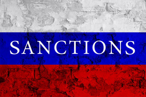 Economy sanctions. Inscription sanctions on Russia flag. Economy sanctions. Inscription sanctions on Russia flag. authority stock pictures, royalty-free photos & images