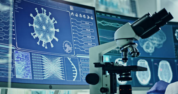 istock Laboratory equipment - coronavirus testing. Studying virus damage to the brain 1295324627