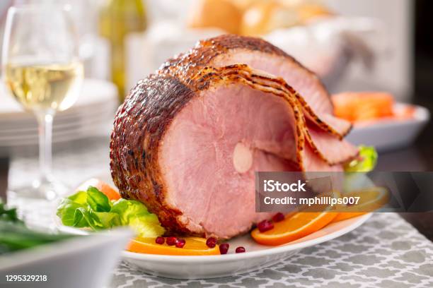 Easter Spiral Cut Ham Dinner Stock Photo - Download Image Now - Ham, Easter, Spiral