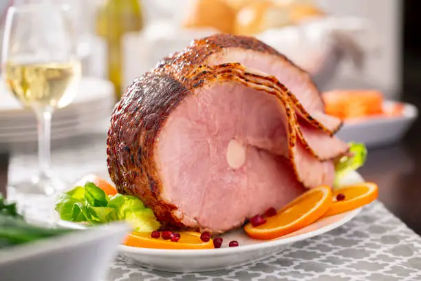 A spiral cut pork Easter or Christmas ham dinner.