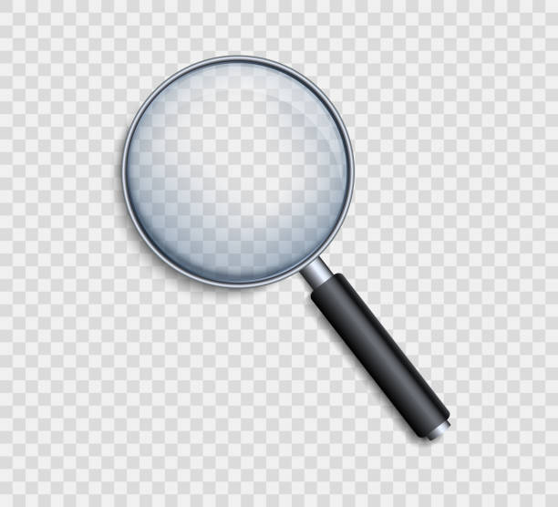 Realistic magnifying glass. Magnifying tool with shadow. Loupe for magnify on a transparent background. Realistic magnifying glass. Magnifying tool with shadow. Loupe for magnify on a transparent background. magnifying glass stock illustrations