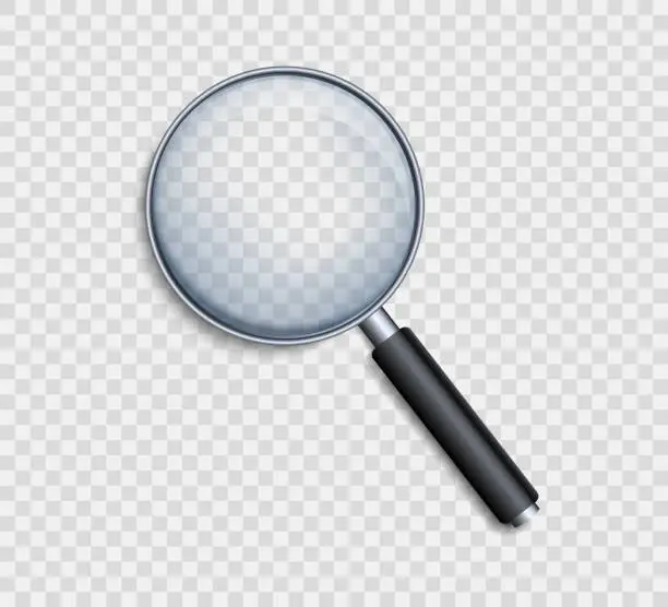 Vector illustration of Realistic magnifying glass. Magnifying tool with shadow. Loupe for magnify on a transparent background.
