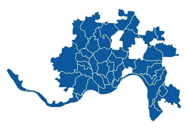 Vector illustration of Outline blue map of Cincinnati