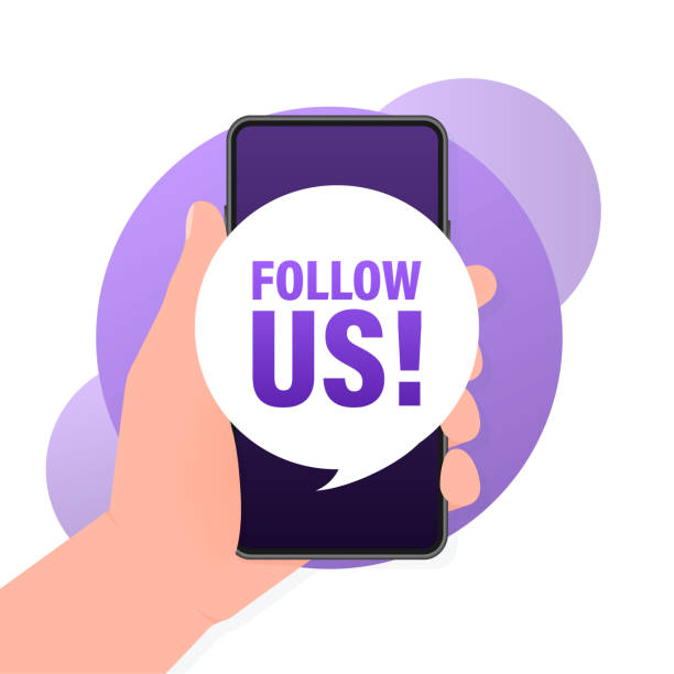 istock Follow us smartphone banner in 3D style on white background. Vector illustration. 1295334826