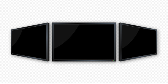 Flat monitor wall. Perspective vector. Vector icon. Media technology. Blank screen isolated. Black frame