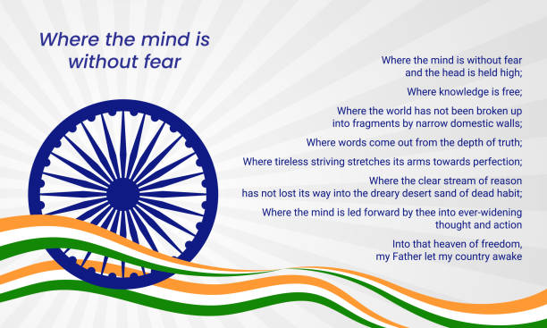 Where the mind is without fear poem written by Nobel laureate Rabindranath Tagore, representing Freedom of thought, vision of a new awakened India, Suitable for Independence, Republic Day of India. Where the mind is without fear poem written by Nobel laureate Rabindranath Tagore, representing Freedom of thought, vision of a new awakened India, Suitable for Independence, Republic Day of India. sarnath stock illustrations