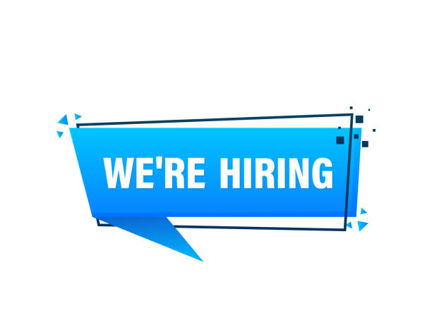 istock We are hiring megaphone blue banner in 3D style on white background. Vector illustration. 1295338726