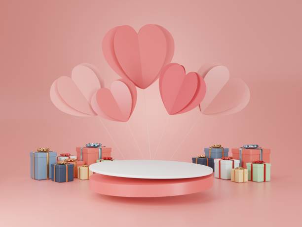 istock 3d render podium product background for valentine. 1295347100