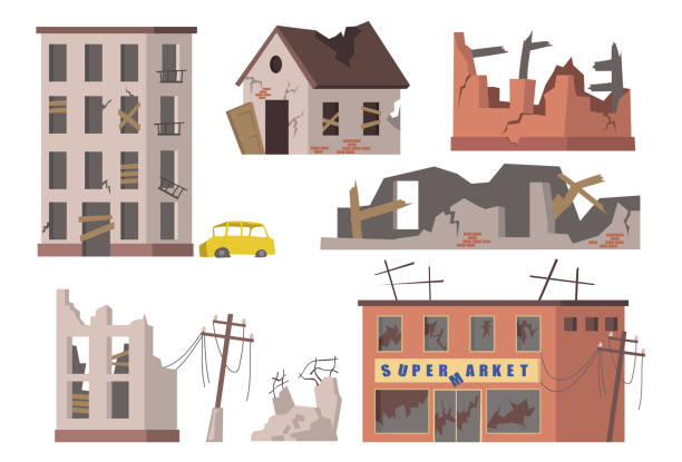 ilustraciones, imágenes clip art, dibujos animados e iconos de stock de casas abandonadas ambientadas - coches abandonados