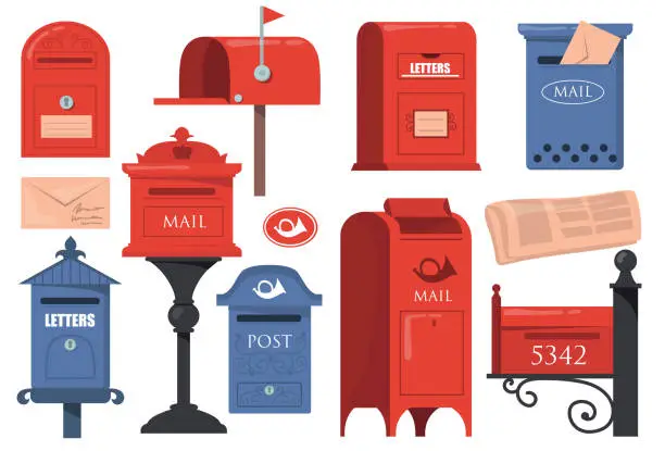 Vector illustration of Traditional English letterboxes set