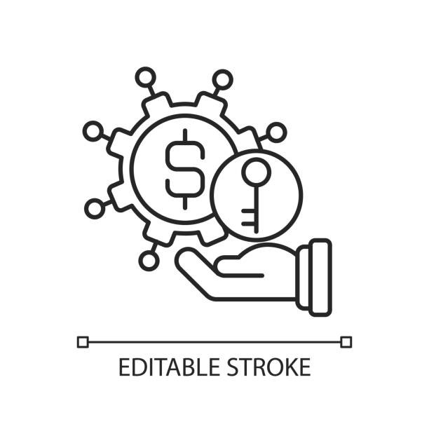 Turnkey finance functions linear icon Turnkey finance functions linear icon. Successful business model. Provider assumes responsibility. Thin line customizable illustration. Contour symbol. Vector isolated outline drawing. Editable stroke turnkey project stock illustrations