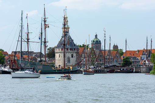 Hoorn, Netherlands. View of the historical city and port viewed from the sea