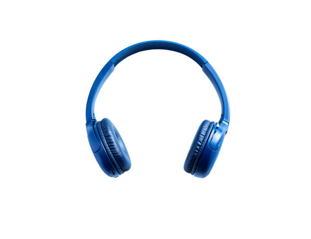 istock Blue bluetooth headphones isolated on white 1295363767