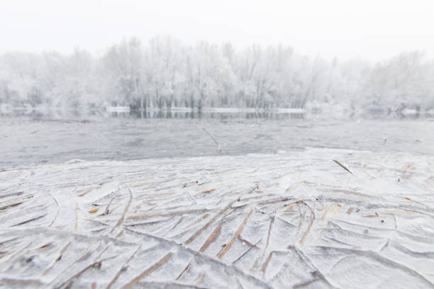 Frozen lake in winter, Winter lake scene